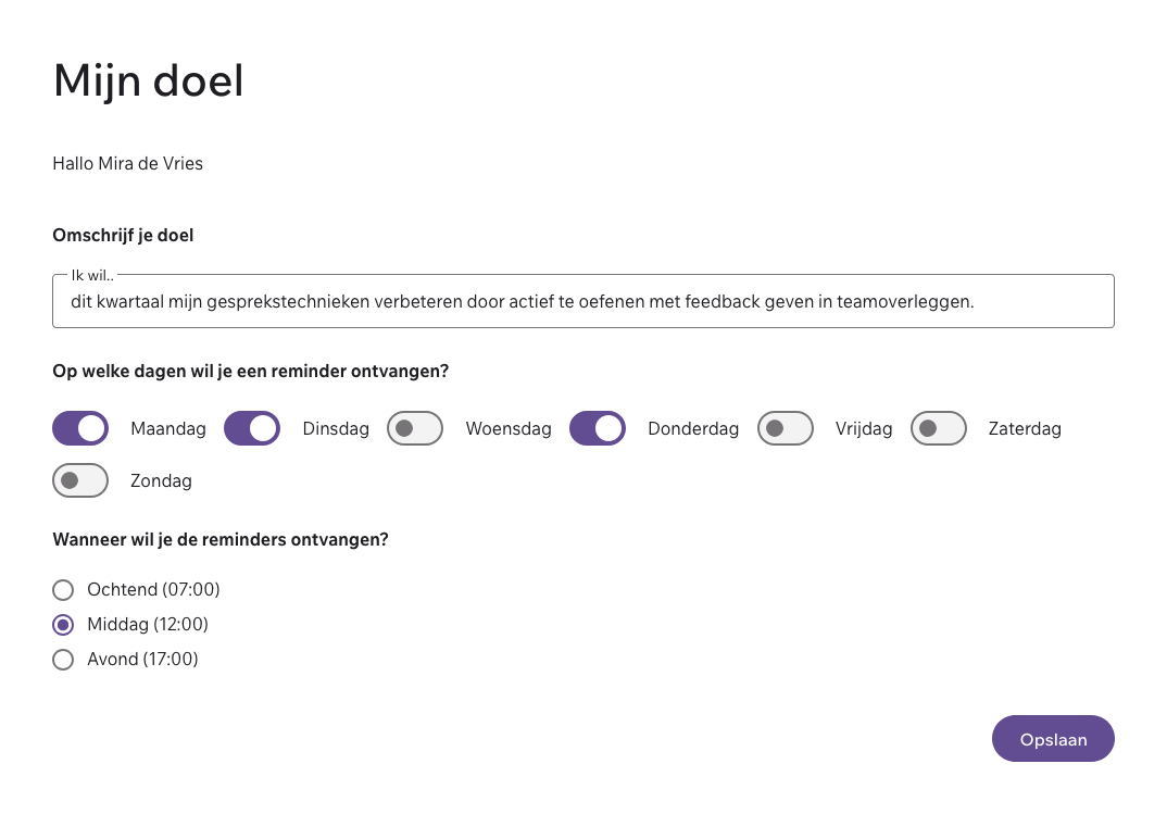 Voorbeeld van een persoonlijk doel